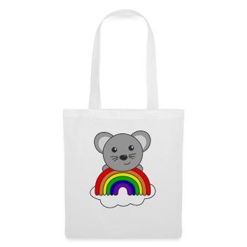 Maus bunter Regenbogen für Kinder süßes Maus - Stoffbeutel - Weiß - Vorne