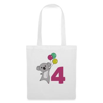 Koala vierter Geburtstag Luftballons für Kinder - Stoffbeutel - Weiß - Vorne
