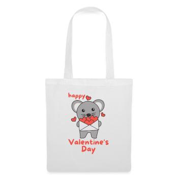 Maus zum Valentinstag süße Tiere mit Herzen - Stoffbeutel - Weiß - Vorne