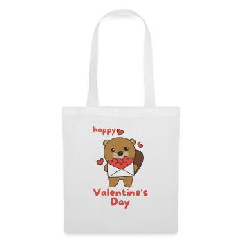 Biber zum Valentinstag süße Tiere mit Herzen - Stoffbeutel - Weiß - Vorne