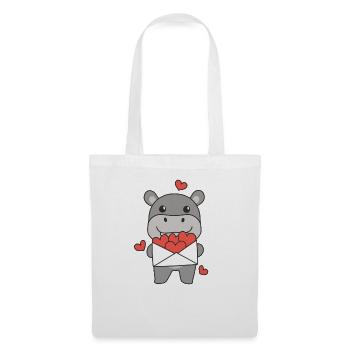 Hippopotame pour la Saint-Valentin animaux mignons avec des cœurs - Sac en tissu - blanc - Devant