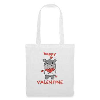 Hippopotame pour la Saint-Valentin animaux mignons avec des cœurs - Sac en tissu - blanc - Devant