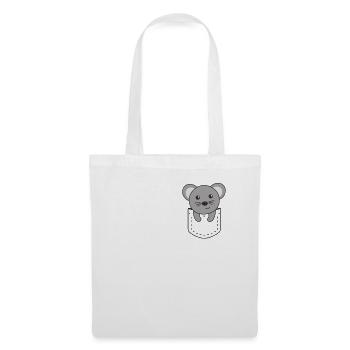 Maus in Tasche süßer Maus in Brusttasche - Stoffbeutel - Weiß - Vorne