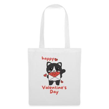 Katze zum Valentinstag süße Tiere mit Herzen - Stoffbeutel - Weiß - Vorne