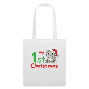 Chat de Noël Chats mon 1er Noël - Sac en tissu - blanc - Devant