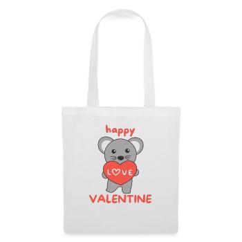 Maus zum Valentinstag süße Tiere mit Herzen - Stoffbeutel - Weiß - Vorne