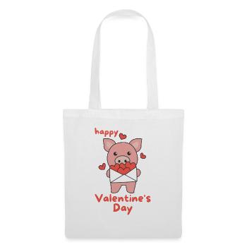 Cochon pour la Saint-Valentin animaux mignons avec des cœurs - Sac en tissu - blanc - Devant
