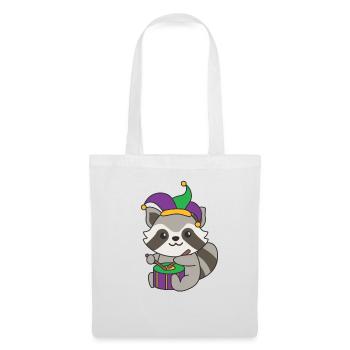 Fasching Waschbär mit Trommel Faschings Kostüm - Stoffbeutel - Weiß - Vorne