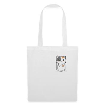 Katze in Tasche süße Katzen in Brusttasche - Stoffbeutel - Weiß - Vorne