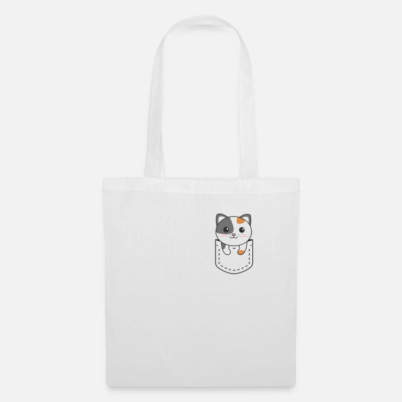Katze in Tasche süße Katzen in Brusttasche - Stoffbeutel - Weiß