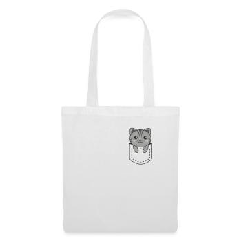 Katze in Tasche süße Katzen in Brusttasche - Stoffbeutel - Weiß - Vorne