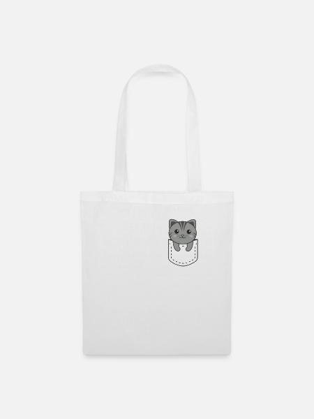 Katze in Tasche süße Katzen in Brusttasche - Stoffbeutel - Weiß