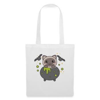 Cat Happy Halloween Cauldron Bat - Tote Bag - white - Front
