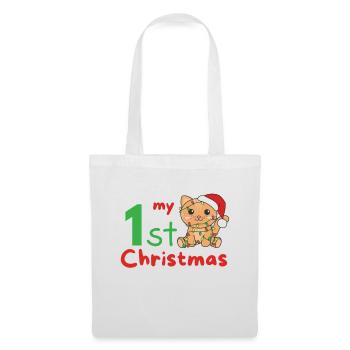 Chat de Noël Chats mon 1er Noël - Sac en tissu - blanc - Devant