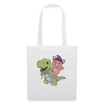 Cochon Joyeux Halloween T-Rex Costume de momie - Sac en tissu - blanc - Devant