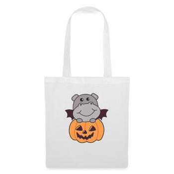 Hippo Halloween Kürbis Fledermaus Kostüm - Stoffbeutel - Weiß - Vorne