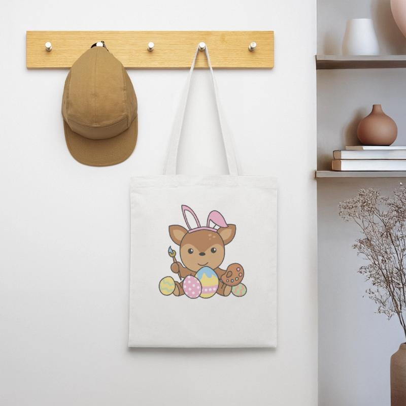 happy easter sweet deer Easter with Easter eggs Tote Bag