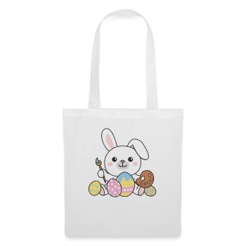 happy easter cute bunny Easter with Easter eggs - Tote Bag - white - Front