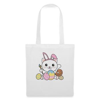 happy easter cute cat Easter with Easter eggs - Tote Bag - white - Front