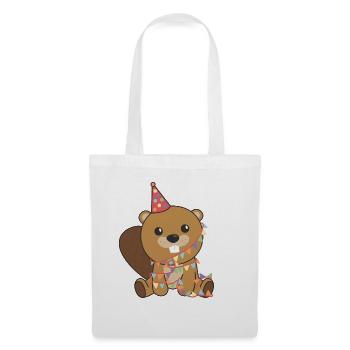 Castor pour un anniversaire pour les enfants un anniversaire - Sac en tissu - blanc - Devant