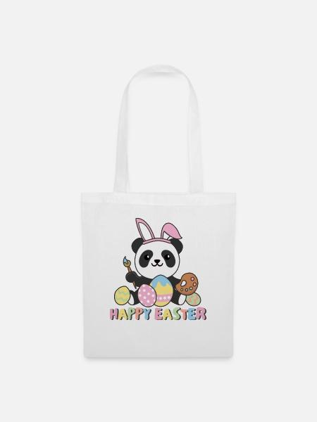 happy easter süßes Panda Ostern mit Ostereiern - Stoffbeutel - Weiß