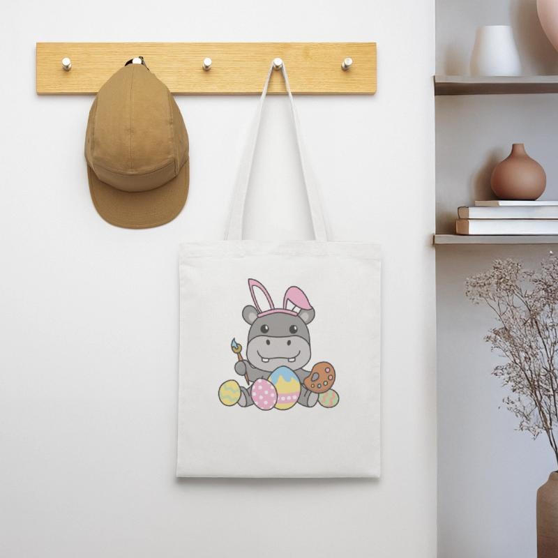 happy easter sweet hippo Easter with Easter eggs Tote Bag