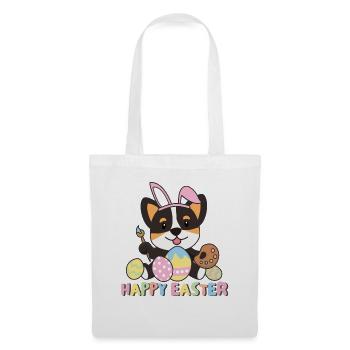 joyeuses Pâques doux corgi Pâques avec œufs de Pâques - Sac en tissu - blanc - Devant