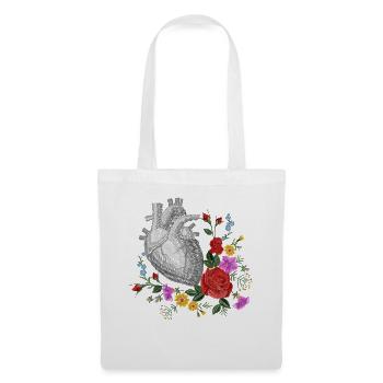 Anatomisches Herz und Blumen - Stoffbeutel - Weiß - Vorne