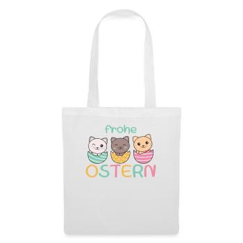 süße Katzen zu Ostern mit Ostereiern Katze - Stoffbeutel - Weiß - Vorne