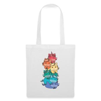 Regenbogen Flag Pride LGBTQ süßer Einhorn Stapel - Stoffbeutel - Weiß - Vorne