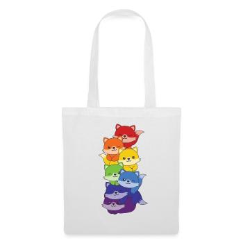 Regenbogen Flag Pride LGBTQ süßer Einhorn Stapel - Stoffbeutel - Weiß - Vorne