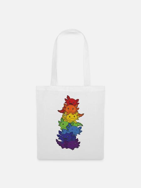 Regenbogen Axolotl süße bunte Axolotl für Kinder - Stoffbeutel - Weiß
