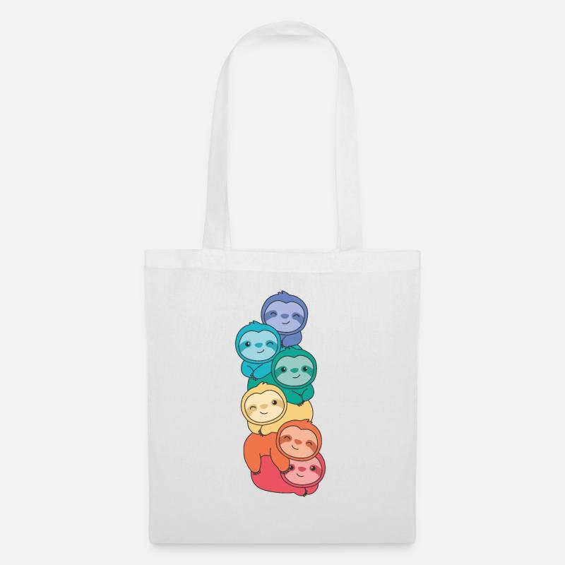 Regenbogen Flag Pride LGBTQ süßer Faultier Stapel - Stoffbeutel - Weiß
