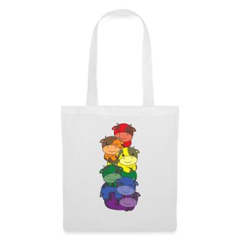 Regenbogen Flag Pride LGBTQ süßer Kuh Stapel - Stoffbeutel - Weiß - Vorne