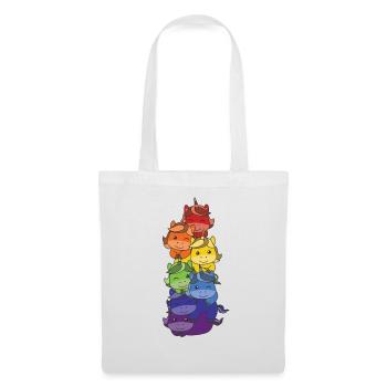 Regenbogen Flag Pride LGBTQ süßer Einhorn Stapel - Stoffbeutel - Weiß - Vorne
