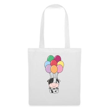 La vache vole vers le haut avec des ballons colorés - Sac en tissu - blanc - Devant