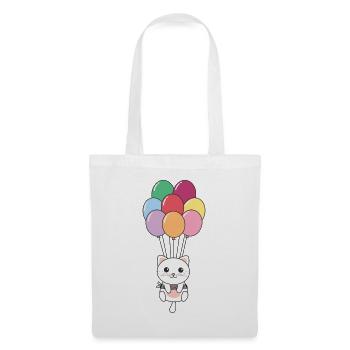 Cat flies upwards with colorful balloons - Tote Bag - white - Front