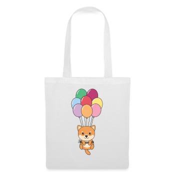 Shiba Inu vole vers le sommet avec des ballons colorés - Sac en tissu - blanc - Devant