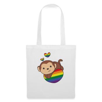 Rainbow Flag Pride LGBTQ Mignon Monkey Love - Sac en tissu - blanc - Devant
