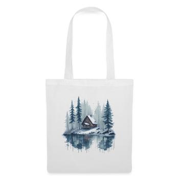 Watercolor Snowy Landscape with Lakeside Cabin - Tote Bag - white - Front