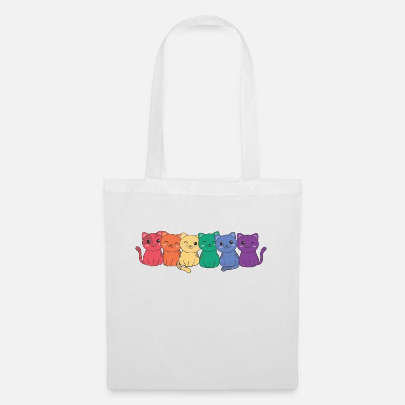 Regenbogen Katze Flag Pride LGBTQ süße Katzen - Stoffbeutel - Weiß