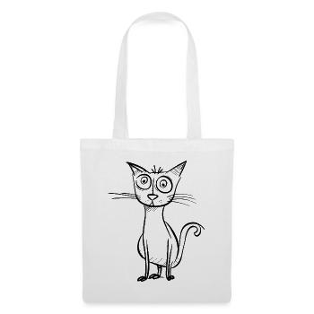 Seltsame Cartoon-Katze - Stoffbeutel - Weiß - Vorne