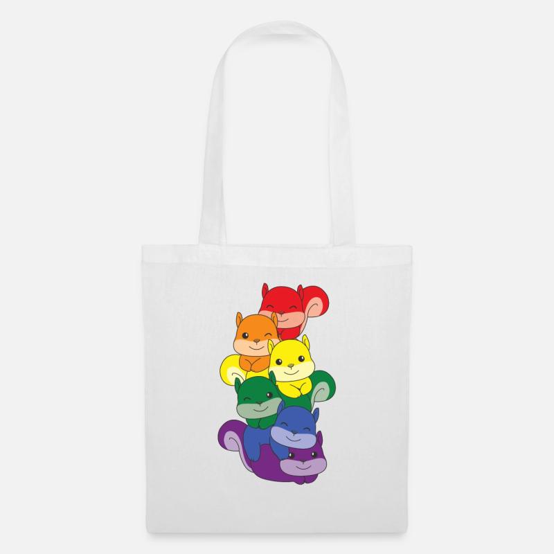 Regenbogen Flag Pride LGBTQ süßer Eichhörnchen - Stoffbeutel - Weiß