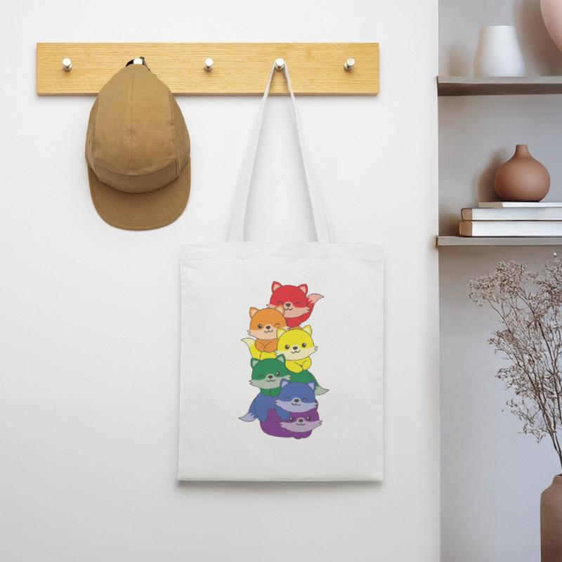 Rainbow Flag Pride LGBTQ Mignon Fox Stack Sac en tissu