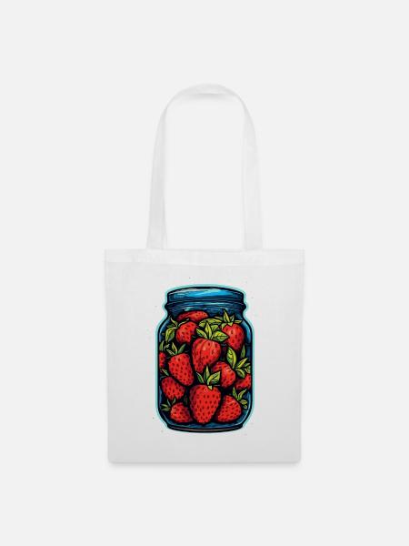Glasgefäß mit Erdbeeren - Stoffbeutel - Weiß
