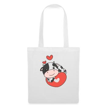 Vache pour la Saint-Valentin mignons animaux coeurs - Sac en tissu - blanc - Devant