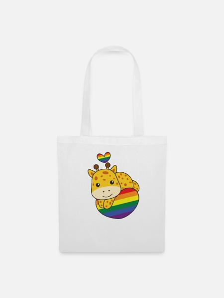 Regenbogen Flag Pride LGBTQ süßes Giraffe Love - Stoffbeutel - Weiß