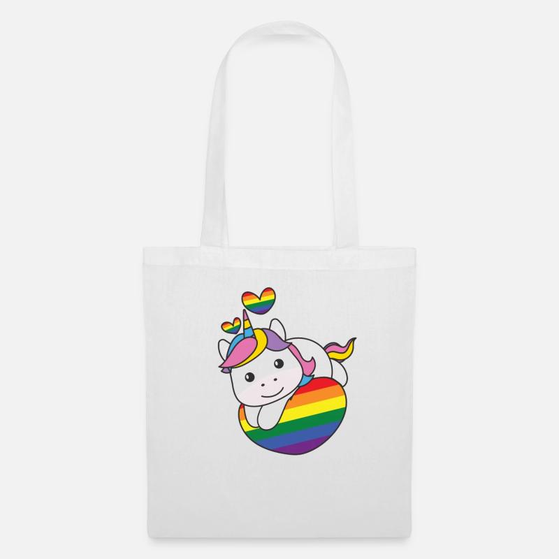 Regenbogen Flag Pride LGBTQ süßes Einhorn Love - Stoffbeutel - Weiß
