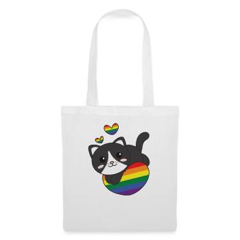 Regenbogen Flag Pride LGBTQ süßes Katze Love - Stoffbeutel - Weiß - Vorne