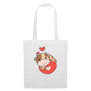 Vache pour la Saint-Valentin mignons animaux coeurs - Sac en tissu - blanc - Devant
